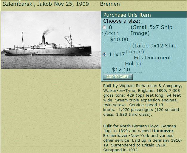 Jakob (Jakub) Szlembarski from Szlemberg (Slembark). Date of Arrival: November 25, 1909